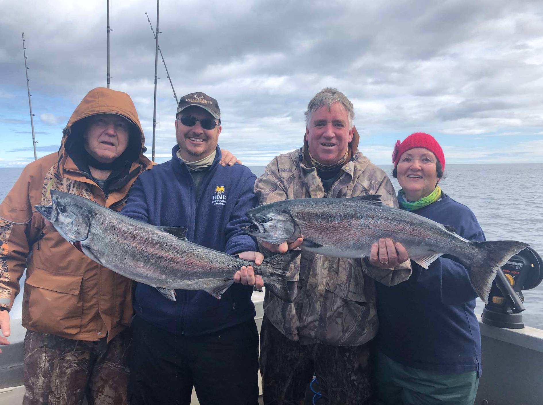 Jeff and Greg salmon fishing with Mom and Dad